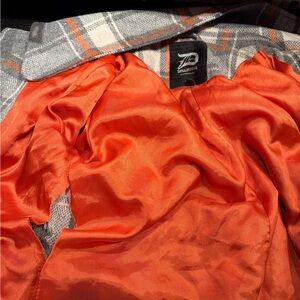 Dollhouse Gray Plaid Jacket with Bold Orange Lining